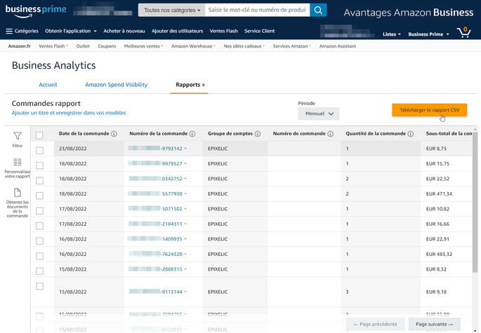 Export des commandes Amazon